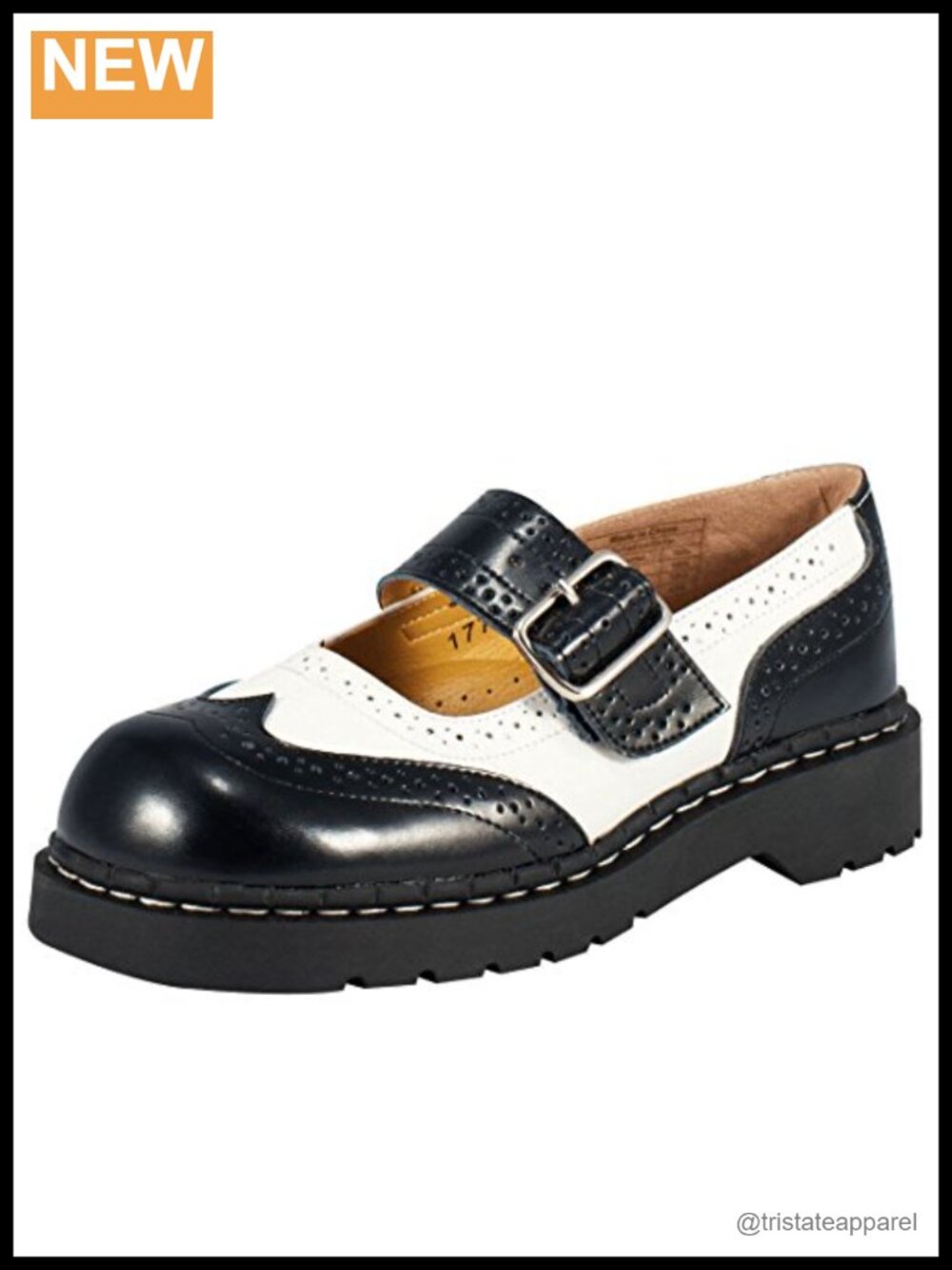 Brogue Mary Jane Flat Leather Padded Insole Buckle Strap